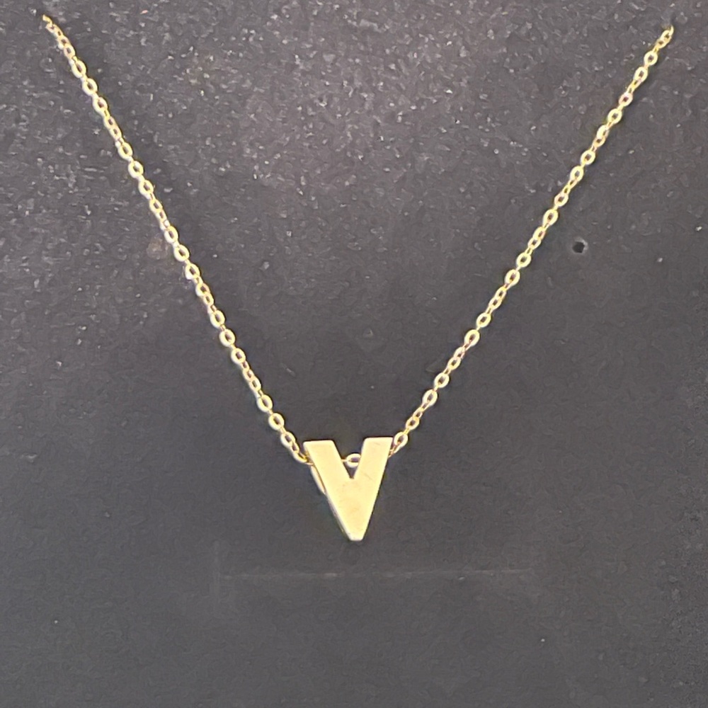 Gold "V" Initial Necklace 14K